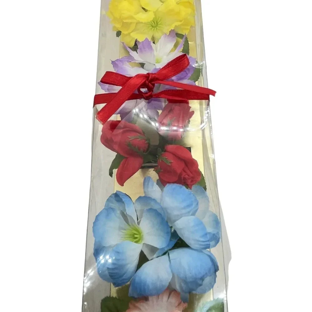Napkin Rings Vintage Acrylic with Fake Flowers Retro 60s in Box (Box Flawed) New